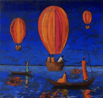  Landscapes Oil Painting - fire balloon on river Landscapes